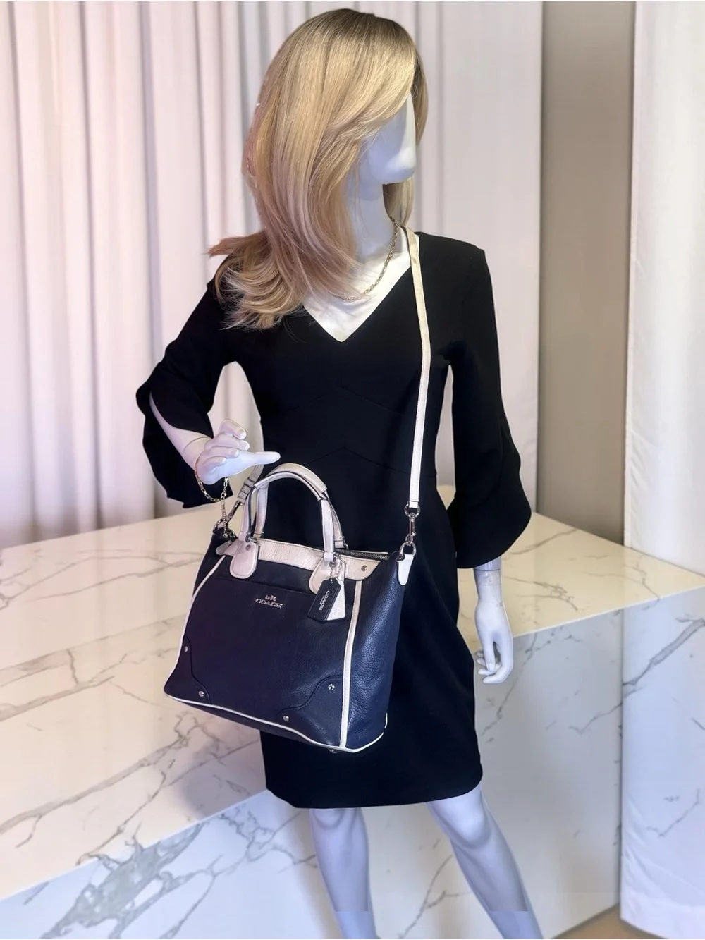 Coach Mickie Spectator Satchel Chalk and Navy Blue